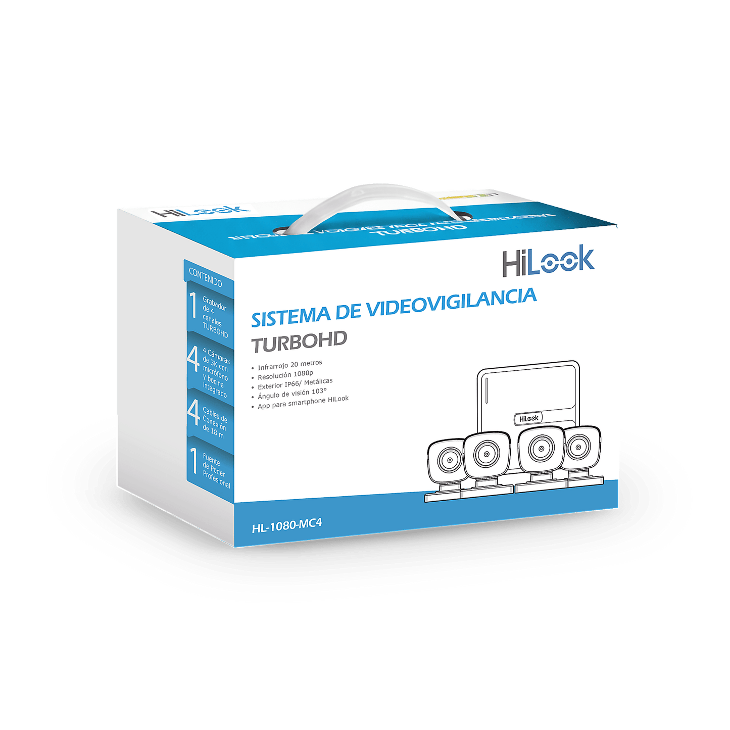 Kit TurboHD 1080p DVR 4 Canales con 4 Cámaras Bala Metálicas H.265+ + Fuente de Poder Profesional + Accesorios de Instalación