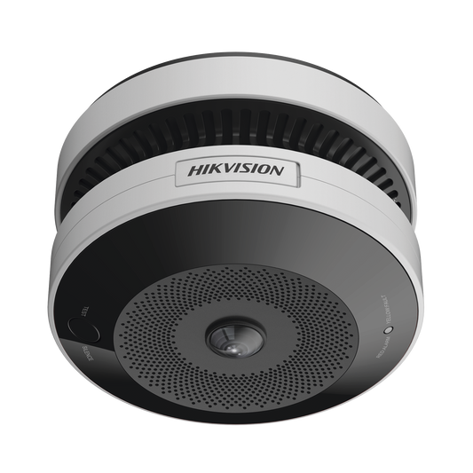 (HikFire) Mini Fisheye IP 4 Megapixel con Detector de Humo Puntual  / AutÃ³nomo / Entrada y Salida de Alarma / 15 mts IR / PoE / WDR 120 dB / Alarma de 85 dB / MicroSD 128GB / Compatible con Hik-Connect