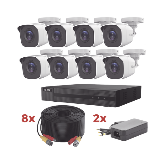 Kit TurboHD DVR 8 Canales 1080p Lite con 8 Cámaras Bala Metálicas 1080p + 8 Cables de 20 m + 2 Fuentes de Poder de 4 Canales