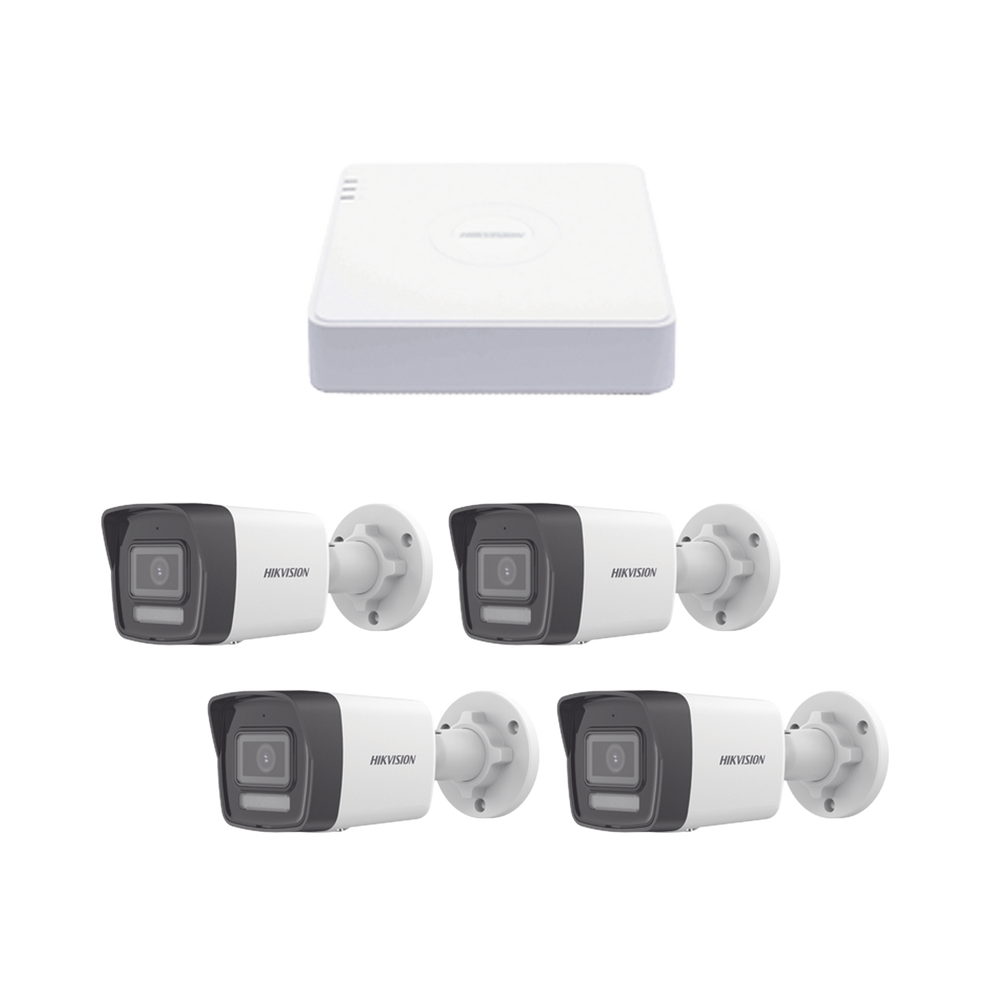 Kit IP 1080p (2MP) NVR 4 Canales con 4 Puertos PoE + 4 Cámaras Bala ColorVu Lite y AcuSense Lite con Micrófono Integrado