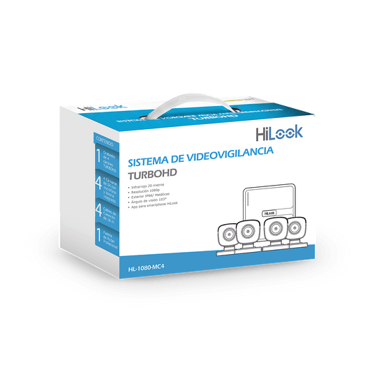 Kit TurboHD 1080p DVR 4 Canales con 4 Cámaras Bala Metálicas H.265+ + Fuente de Poder Profesional + Accesorios de Instalación
