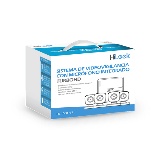 (MICRÃ“FONO Integrado) Kit TurboHD 1080p Lite / DVR 4 canales / Audio por Coaxitron / 4 CÃ¡maras Bala de Policarbonato con MicrÃ³fono Integrado